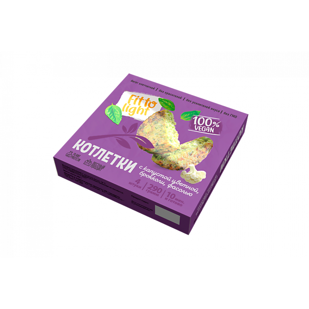 Котлетки «Fitto Light» с цветной капустой, брокколи, фасолью, 290 г Котлетки «Fitto Light» с цветной капустой, брокколи, фасолью, 290 г