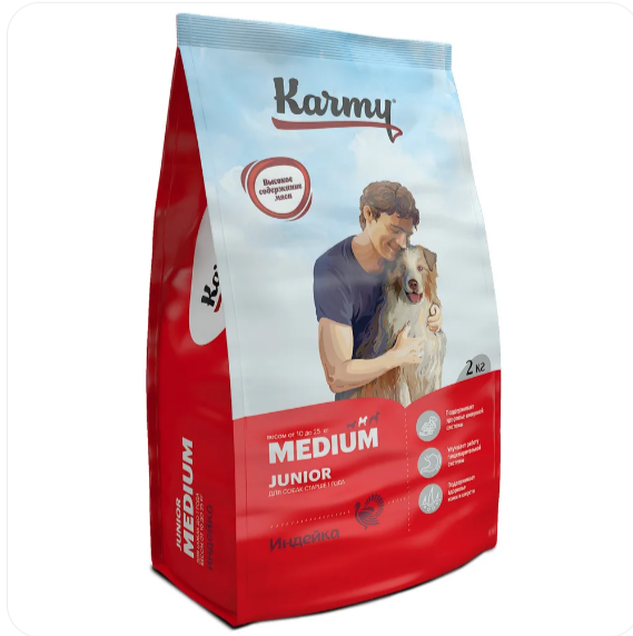 Karmy Medium Junior Сухой корм для щенков средних пород с индейкой, 2 кг Karmy Medium Junior Сухой корм для щенков средних пород с индейкой, 2 кг