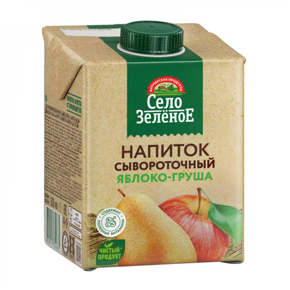 Напиток сывороточный, Село Зеленое, яблоко/груша, 0,5 л Напиток сывороточный, Село Зеленое, яблоко/груша, 0,5 л