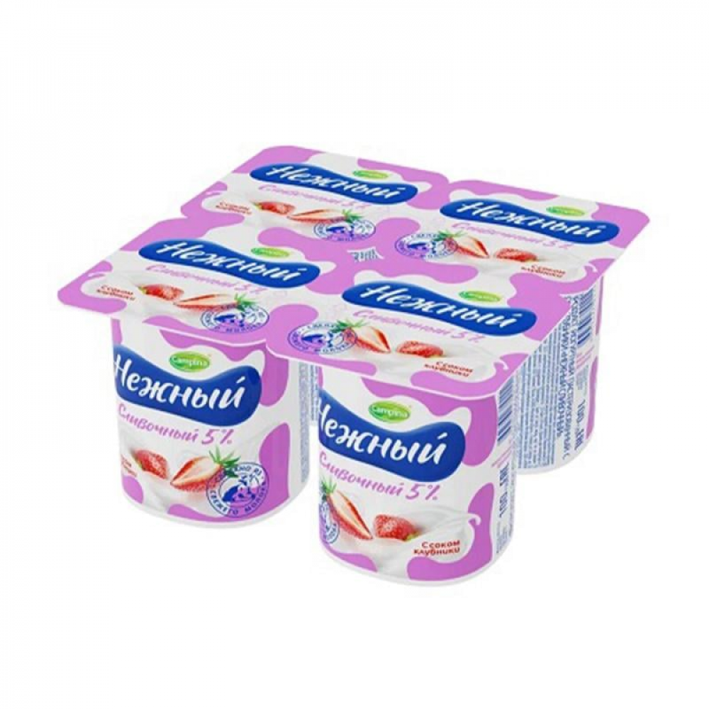 Йогуртный продукт, НЕЖНЫЙ, с соком клубники, 5 %, 100 г Йогуртный продукт, НЕЖНЫЙ, с соком клубники, 5 %, 100 г