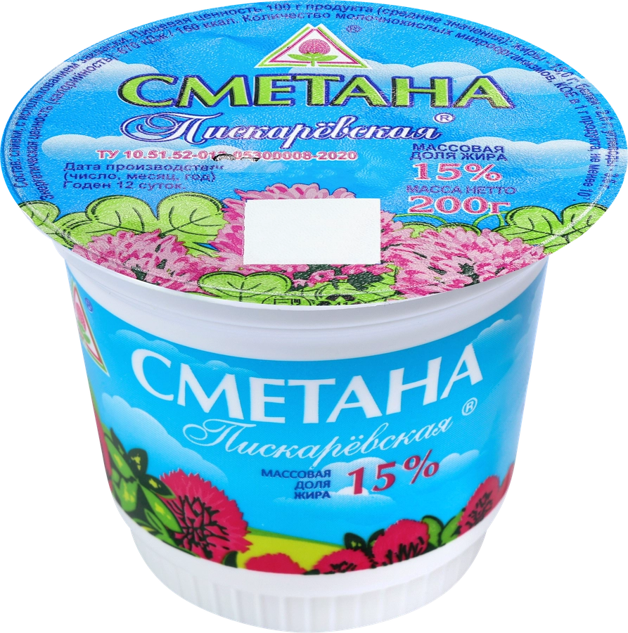 Сметана МЗ ПИСКАРЕВСКИЙ 15%, без змж, 200г Сметана МЗ ПИСКАРЕВСКИЙ 15%, без змж, 200г
