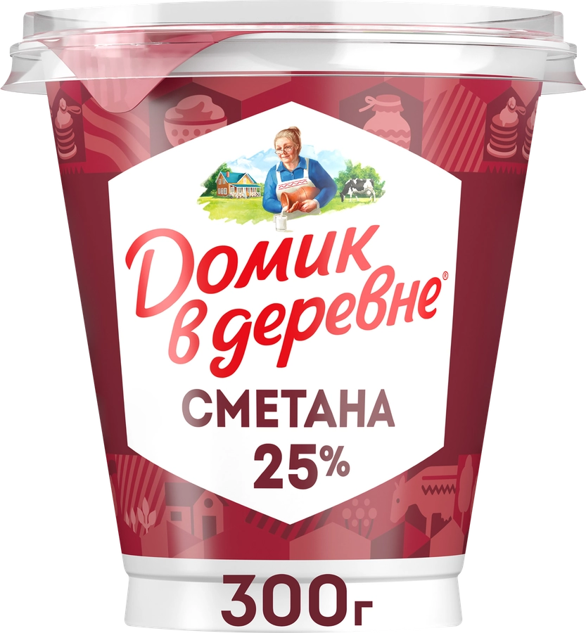 Сметана ДОМИК В ДЕРЕВНЕ 25%, без змж, 300г Сметана ДОМИК В ДЕРЕВНЕ 25%, без змж, 300г
