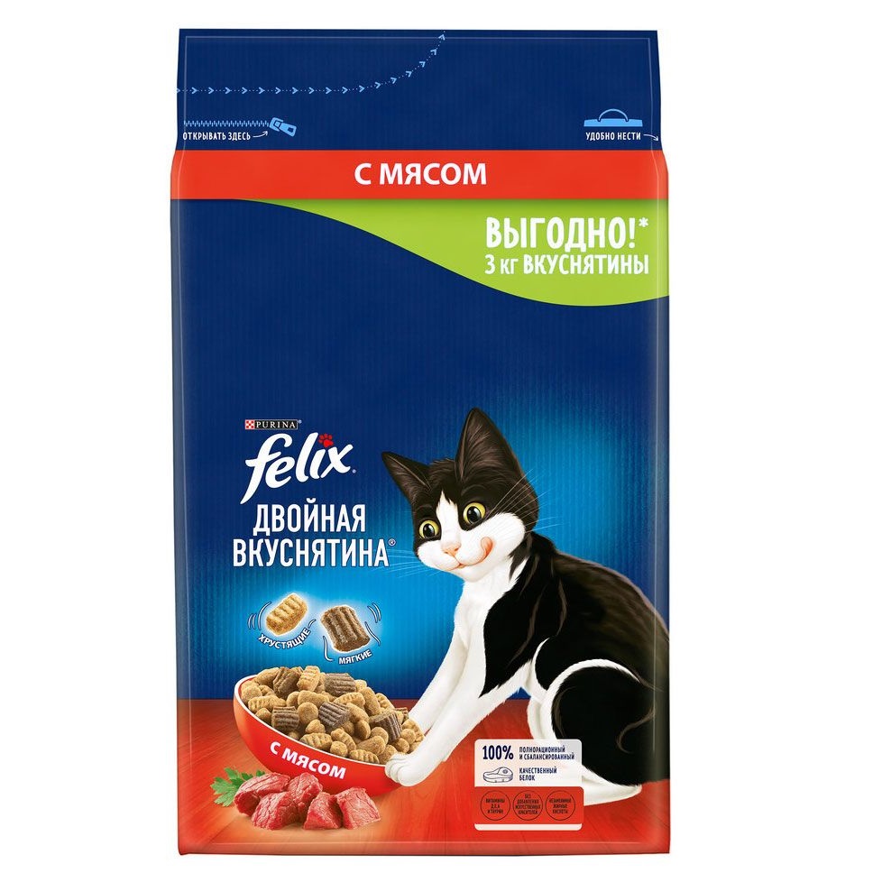 Корм для кошек Felix Двойная вкуснятина 3кг с мясом