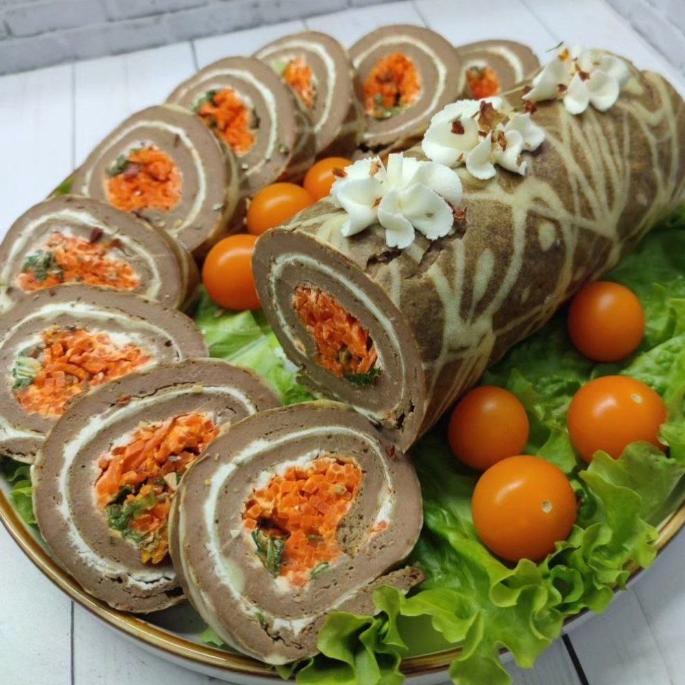 Печёночный рулет с овощами Печёночный рулет с овощами