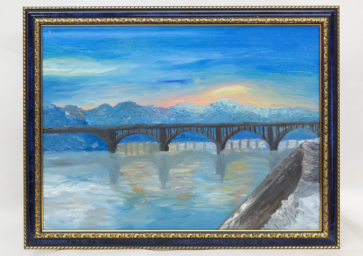 Картина маслом-вечер на Енисее