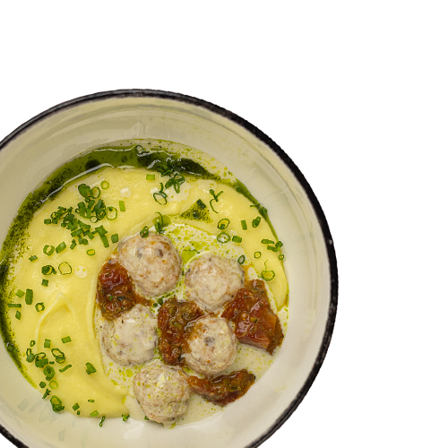 Пюрешка с фиш боллами и сливочным соусом