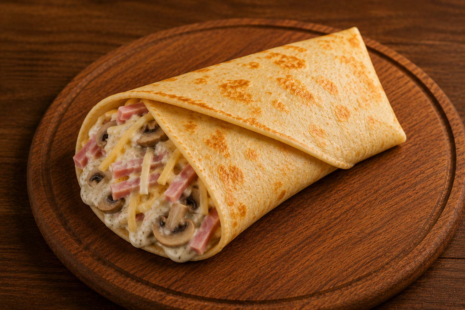 Блин с ветчиной, сыром и грибами Блин с ветчиной, сыром и грибами