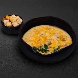 Суп сырный с курицей и грибами